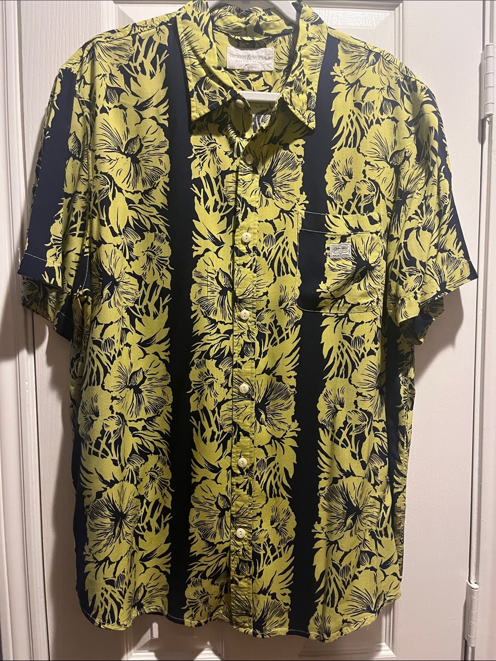 Denim & Supply Ralph Lauren Lime and Blue Floral Short-Sleeve Button-Down Shirt